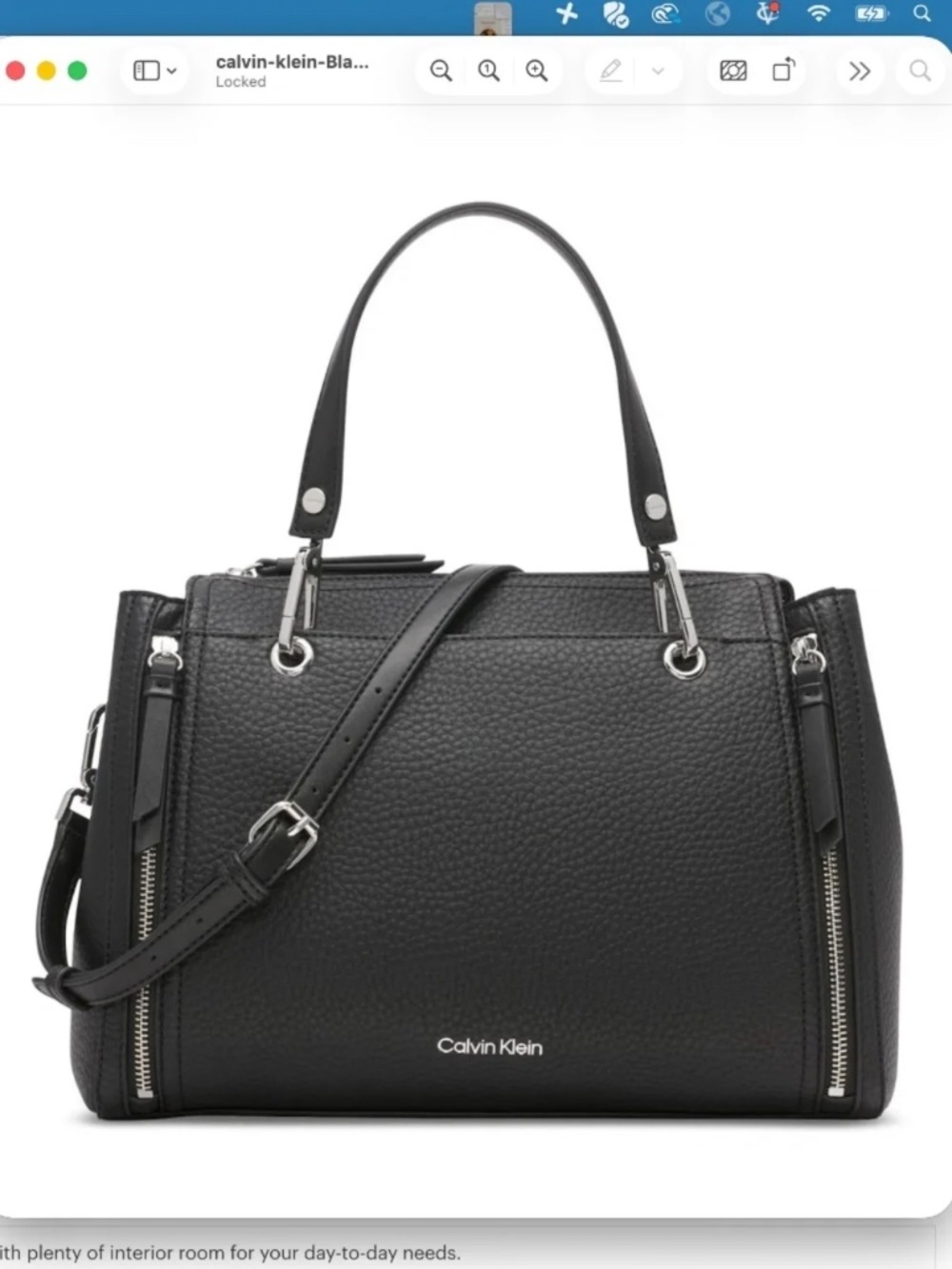 Calvin Klein Black Pebbled PU Leather Top-Handle Garnet Tote - Picture 2 of 15